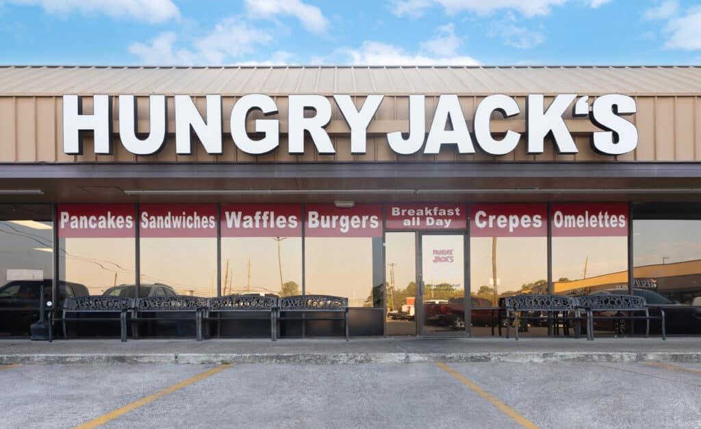 Hungry Jack's restaurant exterior in Crosby, TX, showing the storefront and outdoor signage.